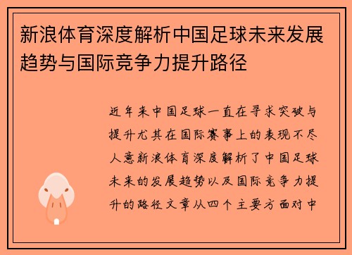 新浪体育深度解析中国足球未来发展趋势与国际竞争力提升路径 新浪体育深度解析中国足球未来发展趋势与国际竞争力提升路径